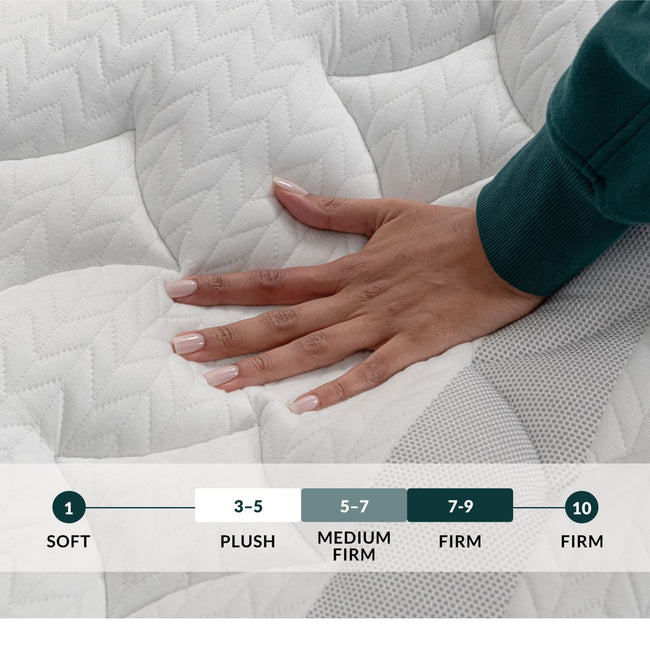Hand touching a Leesa Sapira Chill Mattress.
