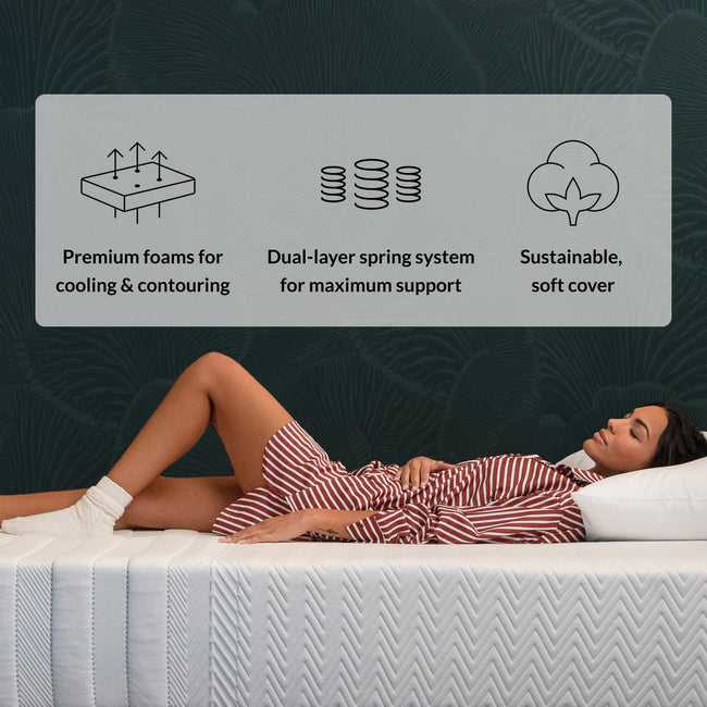 Leesa Legend mattress detail showcasing its breathable foam and pressure-relieving properties for comfort. for The Mattress Shop, showcasing product thumbnail image for Leesa Legend Hybrid Mattress on the product page.