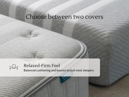Close-up of Leesa Original Hybrid mattress corner, showing choice of two covers with relaxed-firm feel.
