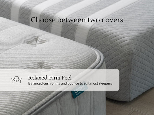 Close-up of Leesa Original Hybrid mattress corner, showing choice of two covers with relaxed-firm feel. for The Mattress Shop, showcasing product image for Leesa Original Mattress on the collection page.