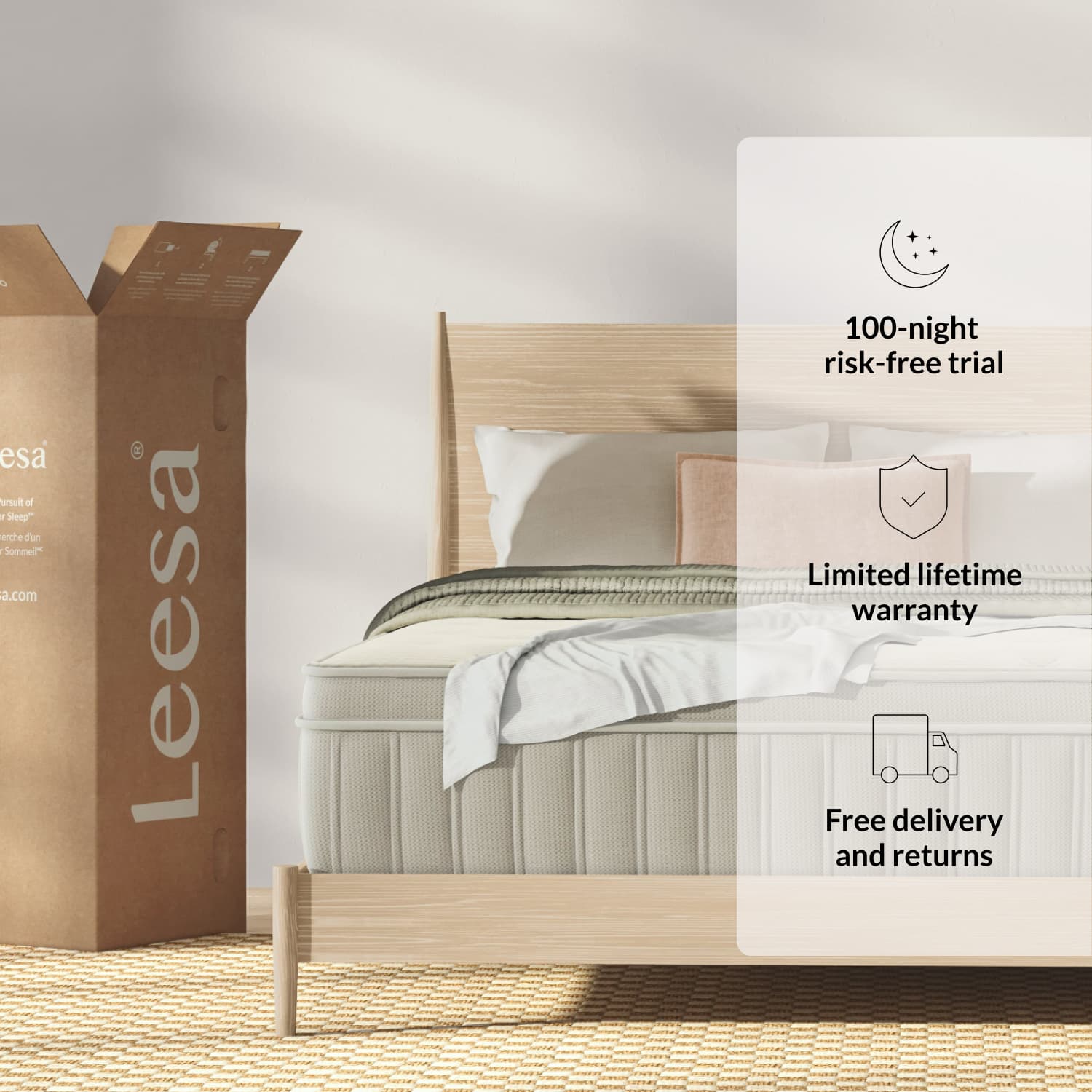 The Leesa Natural Hybrid Mattress in a bedroom.