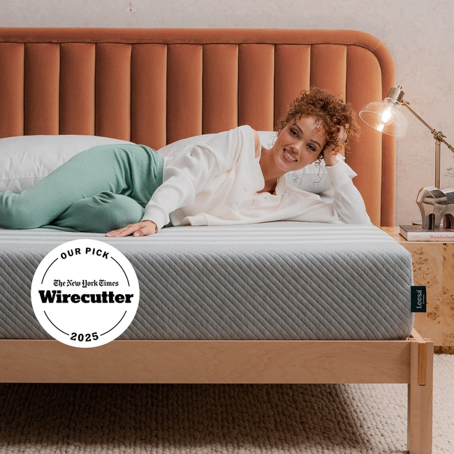 Woman on the Leesa Original Mattress in a bedroom. for The Mattress Shop, showcasing product image Leesa Original Mattress on the page: Best Memory Foam Mattresses page.