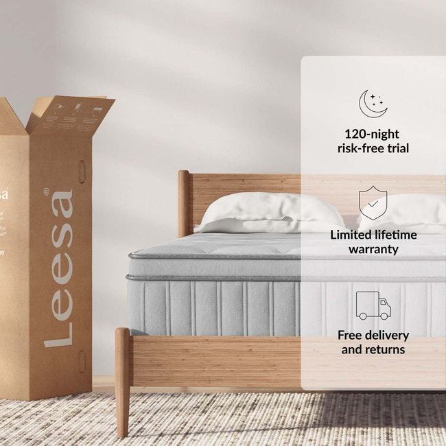 Leesa Plus mattress with extra plush layers and cooling foam for a soft, breathable sleep surface. for The Mattress Shop, showcasing product image Leesa Plus Hybrid Mattress on the page: Best Mattresses for Heavy Sleepers page.