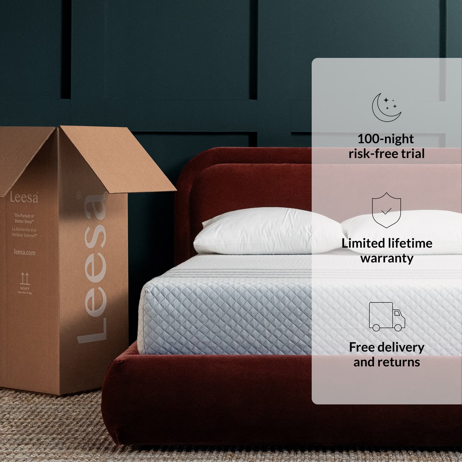 The Leesa Sapira Hybrid Mattress in a bedroom.