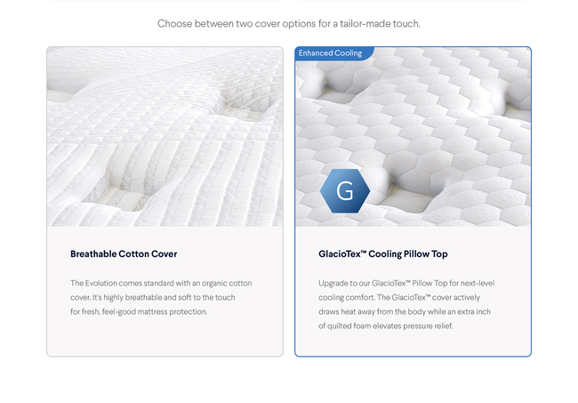 Nolah Evolution cotton cover or cooling pillow top for The Mattress Shop, showcasing product image Nolah Evolution on the page: Best Luxury Mattresses page.