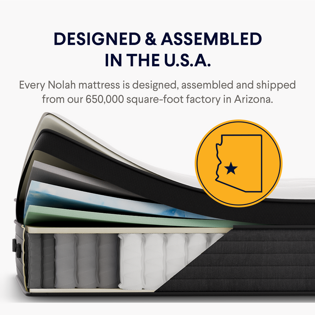 The Nolah Evolution mattress is designed and assembled in the USA. for The Mattress Shop, showcasing product image Nolah Evolution on the page: Best Luxury Mattresses page.