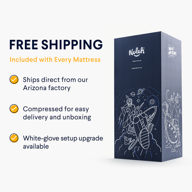 Nolah Mattress free shipping policy for The Mattress Shop, showcasing product image Nolah Evolution on the page: Best Luxury Mattresses page.