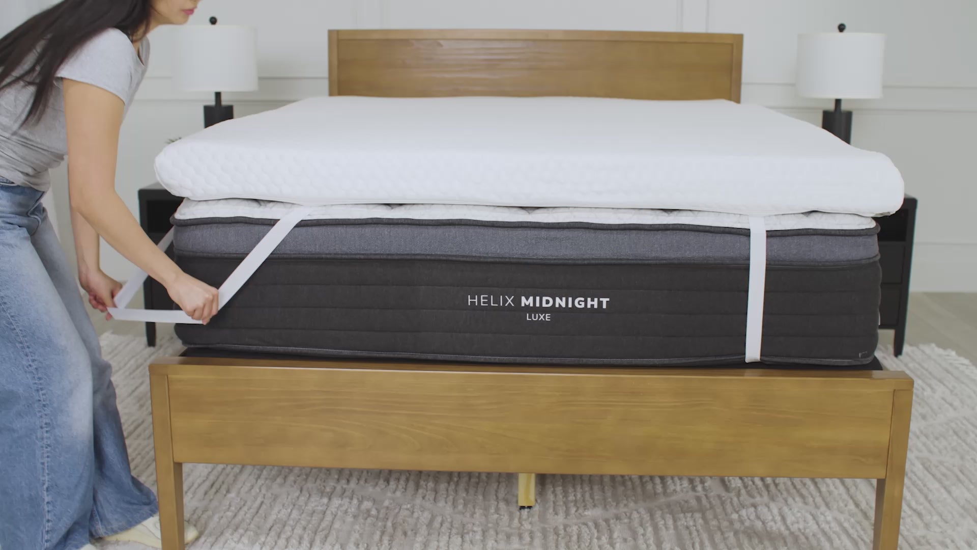 A looping video showing the Premium Mattress Topper on top of a Helix mattress